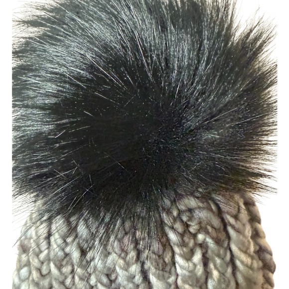 OOAK - grey knit hat w/ faux fur pom main image 4